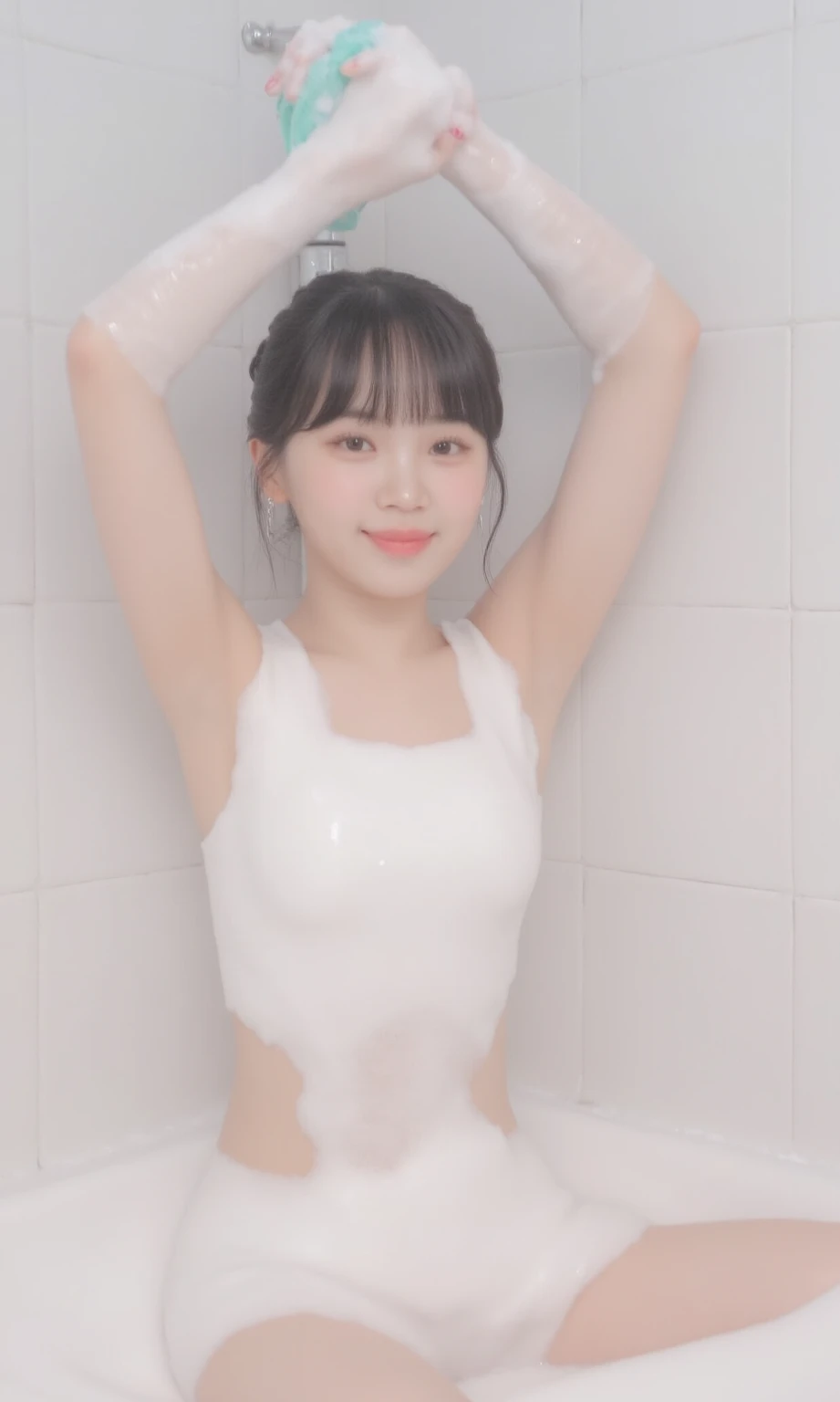(beste-Quality、realphoto、RAW images、16K image quality、high-definition picture、A masterpice:1.3), Wet and shiny clothes, Covered in liquid, ((Atsuko Kudo's latex)),