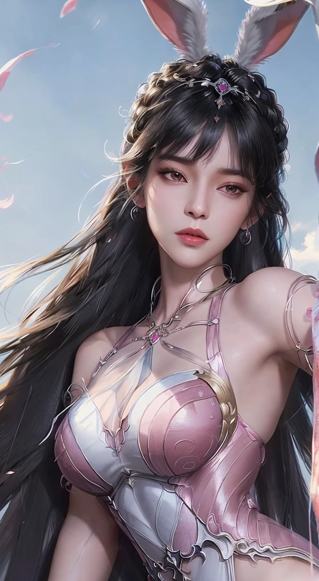 (Masterpiece, Top Quality, Best Quality, Extreme Detail, Supreme Detail, Official Art, Beauty and Aesthetics: 1.2), Colorful, Denim Shot, Upper Body Shot, Beautiful Face, Solo, Perfect Body, On Sky Clouds, Flying in the Sky, Portrait of a Girl, Silver Gradient Hair, (Black Hair| Pink hair: 1.2), fairy, flowing streamers, sexy, sun rays, clouds, full body, hanfu, Chinese clothes, white dress, water, fireflies, night, starry sky, jewelry, feathers on dresses, peacock feathers, light particles, volumetric lighting, ray tracing (flowing streamers: 1.1), (fantasy novels: 1.2), illuminators, stars, fantasy, high contrast, ink strokes, overexposure, purple and red tone impressions, abstract, (watercolor paintings by John Burkey and Jeremiman)) brush strokes,