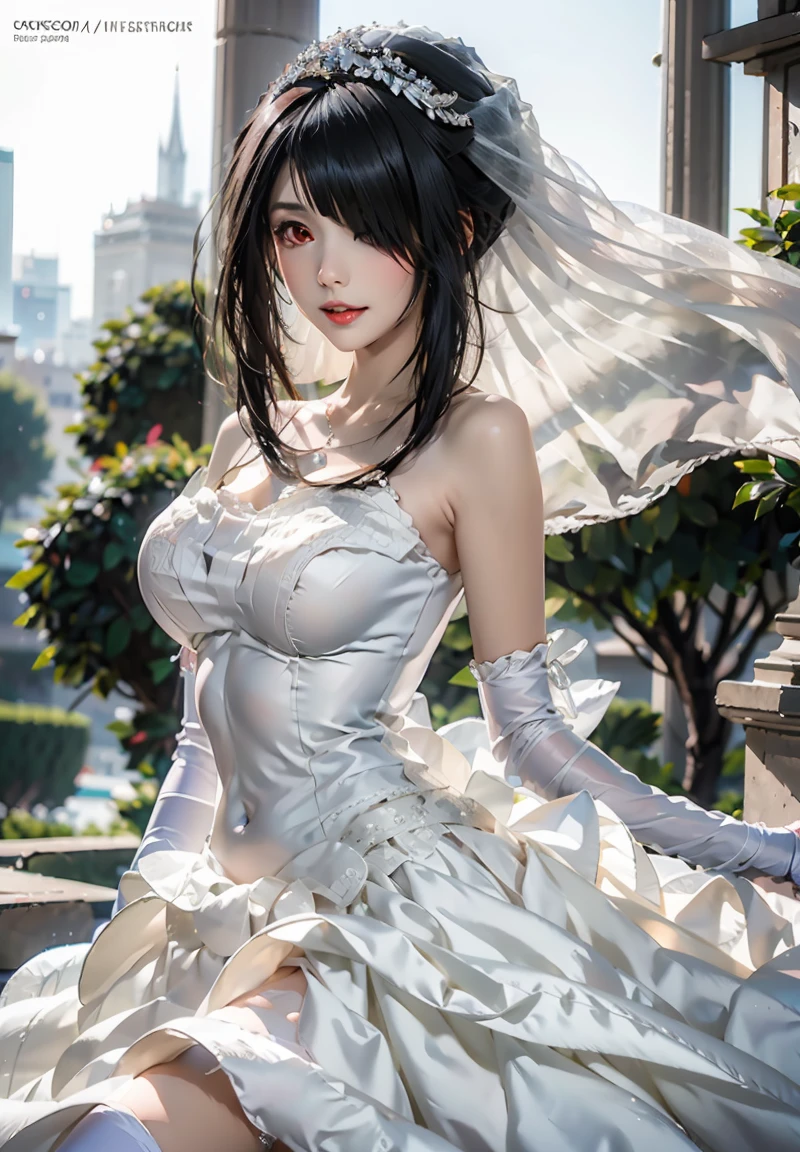 Tobiichi Origamai date a live, anime style, (masterpiece:1.35),(bestquality:1.4), 8k,ultra-detailed, professional lighting photography, (ultra-realistic:1.4), film grain, Fujifilm XT3, depth of field, female focus, mature female, cosplay, (Asian female:1.45), delicate skin, looking at viewer, head curtain crown, blush, closed mouth, seductive smile, red lips, detached sleeves, (hand between the crotch)!!, earrings, pelvic curtain,  hair between eyes, white hair bangs, white hair, long hair, detailed realistic hair, hair braid, japanese clothes, spirit vers, detailed realistic clothes, jewelry, detailed jewelry, neck garter, necklace, (covered shoulders)!!, (covered breast)!!, (breast is covered)!!, (covered chest)!!, (chest is covered)!!, open skirt, petticoat, fishnet legs, panthyhose, smooth thighs cleavage, (garter thighs), high_thighs, nontraditional tobiichi origami /(date a live/), (shiny eyes pupils)!!, detailed eyes, (homochromatic eyes)!, (sit down at train stasiun)!!, winter, white filter, there is train, rain, european city, tobiichi origami /(date a live/), (correct anatomically)!