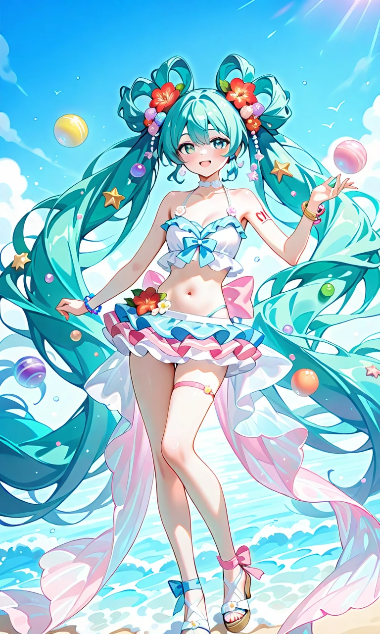 girl、Star-shaped hair ornament、pastel colour、Swimwear
