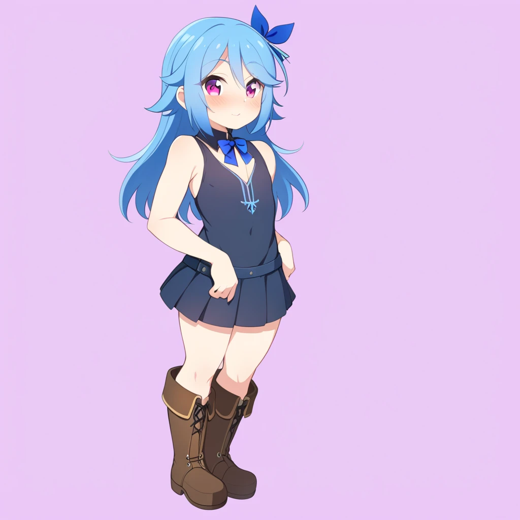 1 girl, Blue eyes, blue hair, Drill hair, gwen \(League of Legends\), in a white top and skirt, bottom view, You can see the thong, hair ornament, a high resolution, League of Legends, long hair, parted lips, pink pupils, smile, X, X hair ornament,