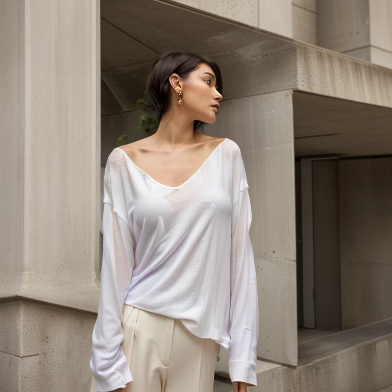Hot model in see through shirt