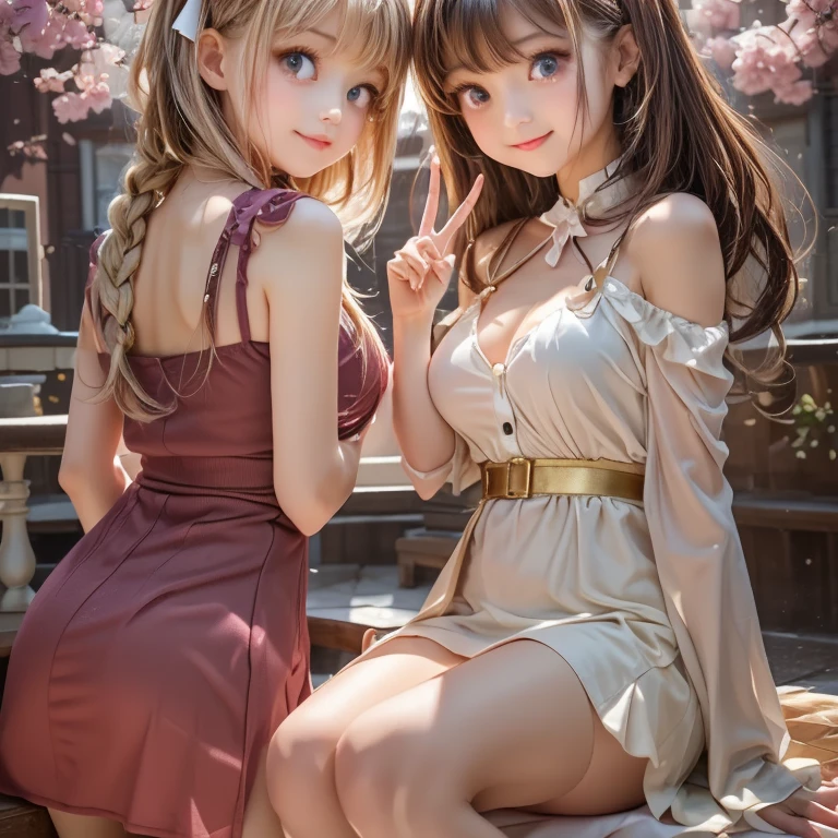 (msterpiece:1.3), (8k, RAW photo, best quality: 1.4), beautiful face, beautiful hairstyle, beautiful detailed eyes, beautiful skin, absurdres, attractive, ultra high res, highly detailed,NSFW, 3 girls in abandoned underground basement, big breast,facial close up,necklace,arms behind back,evil smile,knife,light long hair, ultra detailed skin,Heavy makeup, flower hairpin, naked,colorful patterned lace dress, dirty ground,on a rock,bondage,dirty rock,half body,