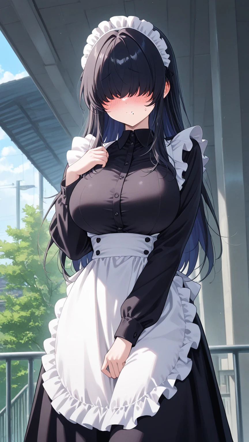 (masterpiece), (best quality), (ultra-detailed), ((girl, 29 years old)), an extremely delicate and beautiful, detailed eyes, minute details, (black hair, long hair, straight hair, hair between eyes), ((big breasts)), smile, open mouth, ((beautiful eyes)), (blue eyes), (upper body), she is wearing a blue dress, (detailed clothes), (detailed background, in a hospital, hospital hallway), (monochrome)