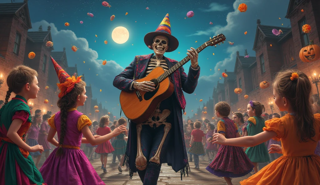 (knitted toy voodoo doll:1.7), (Voodoo Doll Street Musician:1.3), (Clothing: casual attire with musical patterns:1.0), (Accessories: enchanted guitar emitting soft light, levitating musical notes:1.1), (background: bustling city street with floating coins, glowing streetlights, and spectral passersby:1.2), best quality, masterpiece, detailed soft oil painting, detailed background, dramatic cinematic lighting, soft edge lighting, professional, dramatic lighting, hard edge lighting, ultra quality, 4k,masterpiece, best quality, 8k, ultra highres, highres, extremely detailed