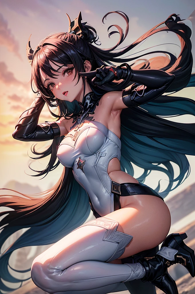 nsfw, ((highest quality)), ((masterpiece)), (get used to it:1.4), 3D,HDR (high dynamic range),ray tracing,NVIDIA RTX,super resolution,unreal 5,scattered under the water,PBR texturing,Post-processing,anisotropic filtering,Depth of written boundary,Maximum clarity and sharpness,multilayer texture,Albedo and specular maps,surface shading,Accurate simulation of light-matter interactions,perfect proportions,octane rendering,two-tone lighting,wide aperture,Low ISO,White balance,Rule of thirds,8K RAW, BREAK Limited to one woman, (look up) From above, /(dark brown hair/) bangs, A light smile with blushing cheeks, hurricane blue, (sunrise stance:1.3), (holding weapon:1.3), full body, woman in a costume with japanese sword, mechanized valkyrie girl, anime goddess, armor girl, cool mecha style, anime robotic mixed with organic, anime manga robot!! anime girl, Beautiful details of luminescence , fluorescent blue, broken armor, BREAK embarrassed, (((all fours))), ((((detailed panty)))), from behind, (((from below))), Narrow aisles, (((looking away))), big breast