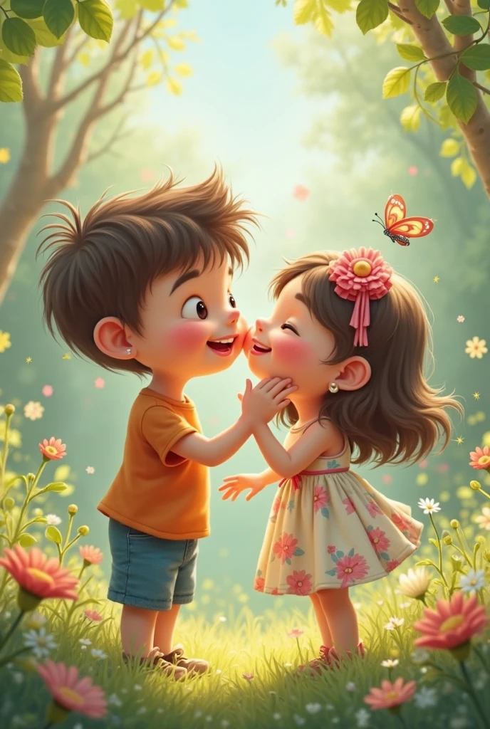 A boy with a 
cute  girl