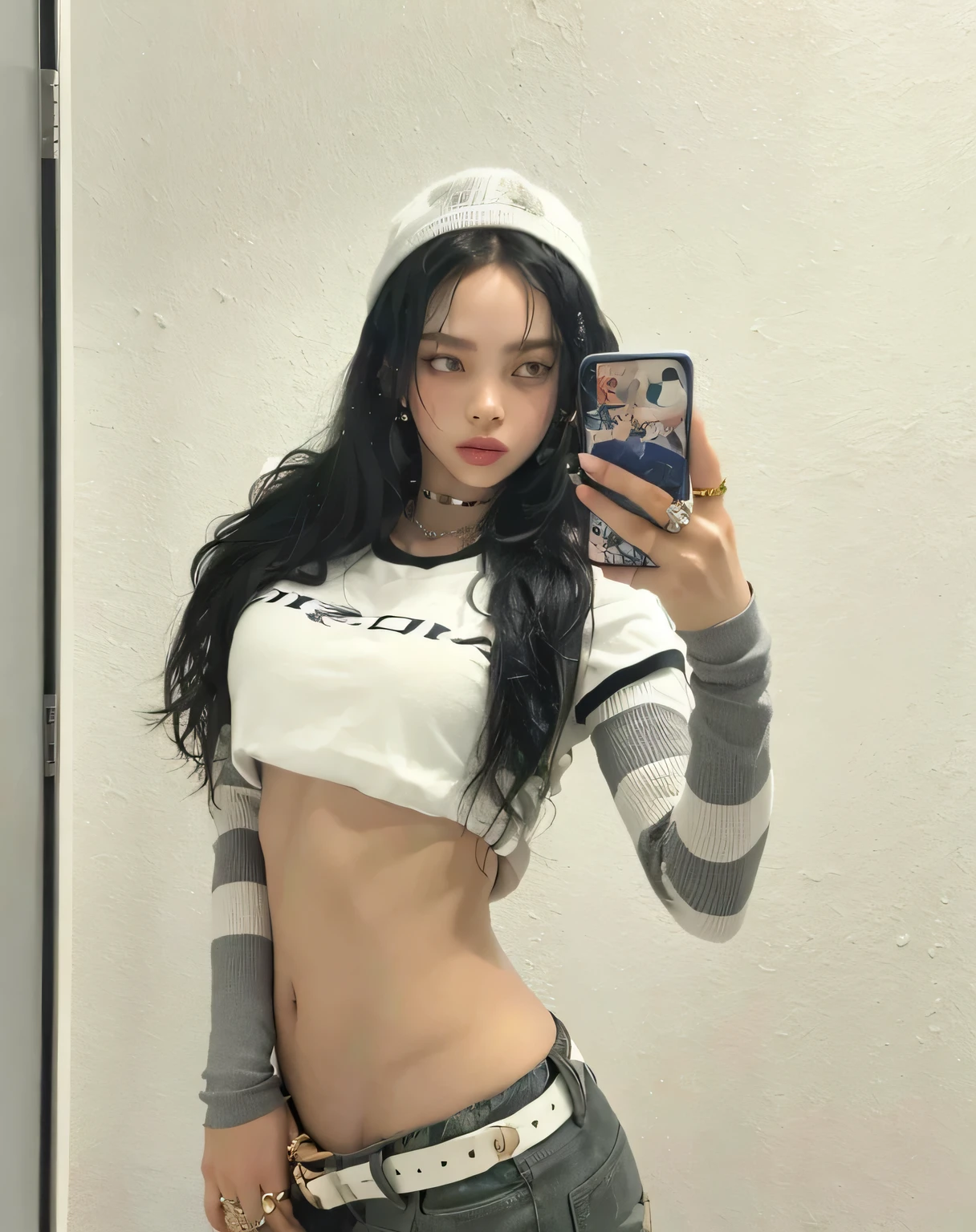 Raw photo, 1girl, standing, long hair, pale skin, delicate face, perfect face, freckles, (tongue):1.2, chin up, choker, oversized hoody, wet crotch, medium breasts, small waist, wide thigh gap:1.2, best quality, 16k, masterpiece