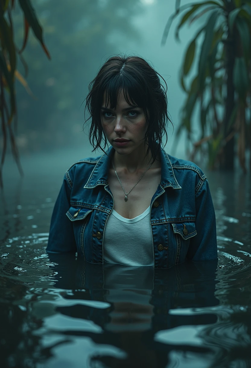 (Best Quality,hight resolution,Masterpiece, Overhead view:1.20),Ultra-detailed,The woman,Jeans,sickly,drowning in a swamp,standingn:1.2, lecherously posing,sissy, Expressions of shame:1.3,gloomy ecstasy,dark gloomy atmosphere,gritty texture,melancholic expression on his face,mysterious aura,foggy background,Subtle color palette,provocative pose,Strong emotions,Coming Out of the Depths of Despair,Piercing gaze,intense shadows,Plunged in Darkness,Rugged terrain,ominous vibe,A supernatural sensation,asymmetrical bangs, freckles, pink short hair, Bangs, freckles, gray eyes,Victim of blackmail