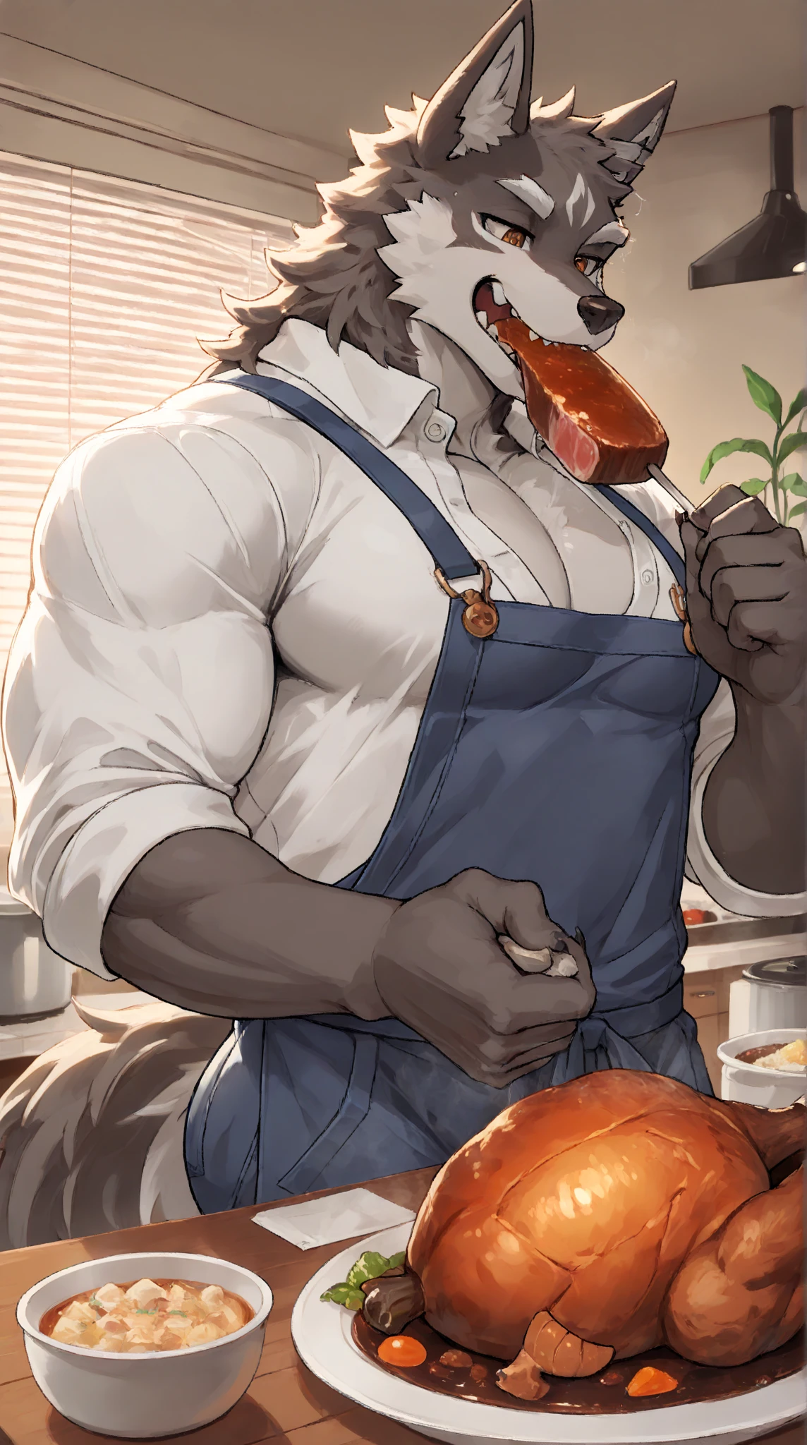(Best quality: 1.0), (Super High Resolution: 1.0), (masterpiece, best quality:1.2), detailed, detailed hands, detailed eyes, score_9, score_8_up, score_7_up, furry, anthro, ((dragon)), ((solo)), grandpa, (about 70 years old), (manly), horns, handsome face, huge, bangs, white beard, beard above mouth, fluffly fur, nipples, looking pleasured, sexually, sexy pose, SFW, coffee shop, apron, flaccid, in heat, panting, sweat, sweaty, musk, (skinny, shy), hands touching, open mouth, saliva, saliva string, (looking at viewer, shy), blushes:0.3, close up view, side view, (by bebebebebe, by syuro)