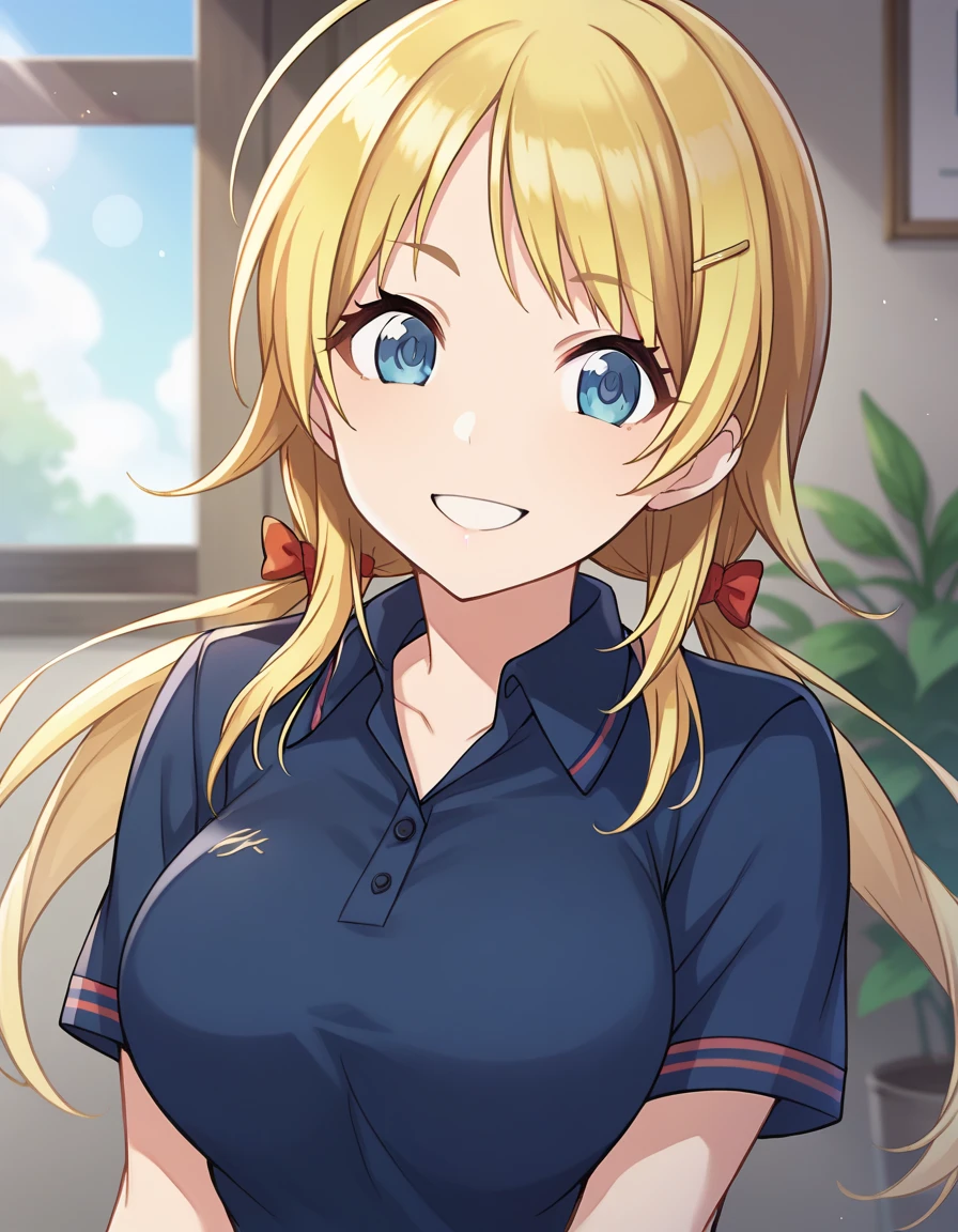 (high resolution:1.2), absurdres, (highest quality:1.2), best quality, BREAK 
(detailed face,1.2), perfect face, (detailed eyes:1.2), luminous eyes, BREAK 
(smooth skin:1.2), shiny skin, BREAK 
1girl, solo, BREAK 
<lora:idolmaster_sc_hachimiya_ssr2-09:0.9>, hachimiya meguru, shiny colors, BREAK 
casualoutfit, looking at viewer, slender, BREAK 
blonde hair, low twintails, ahoge, swept bangs, blue eyes, hairclip, BREAK 
large breasts, bursting breasts, collarbone, elbow, thighs, BREAK 
black shirt, short sleeves, mini skirt, pleated skirt, plaid skirt, BREAK 
sitting on sofa, BREAK 
on sofa, on couch, in room, BREAK 
smile, open mouth, blush