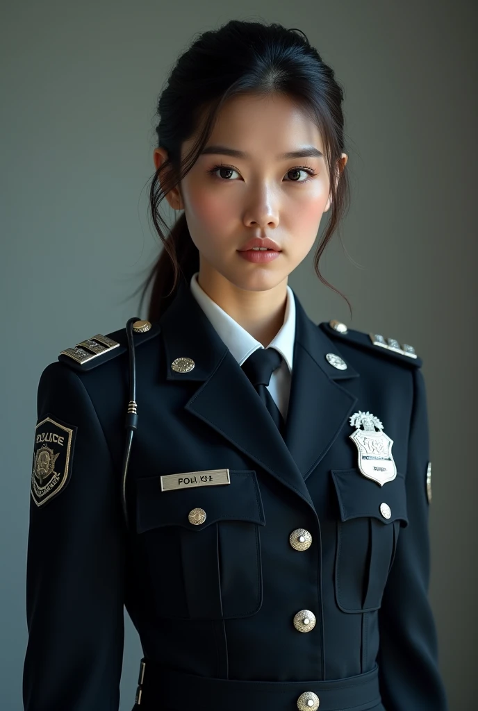 masterpiece,best quality,extremely detailed 8K wallpaper,
1girl,Pu1,white shirt,looking at viewer,police hat,upper body,
city,building,against_wall,