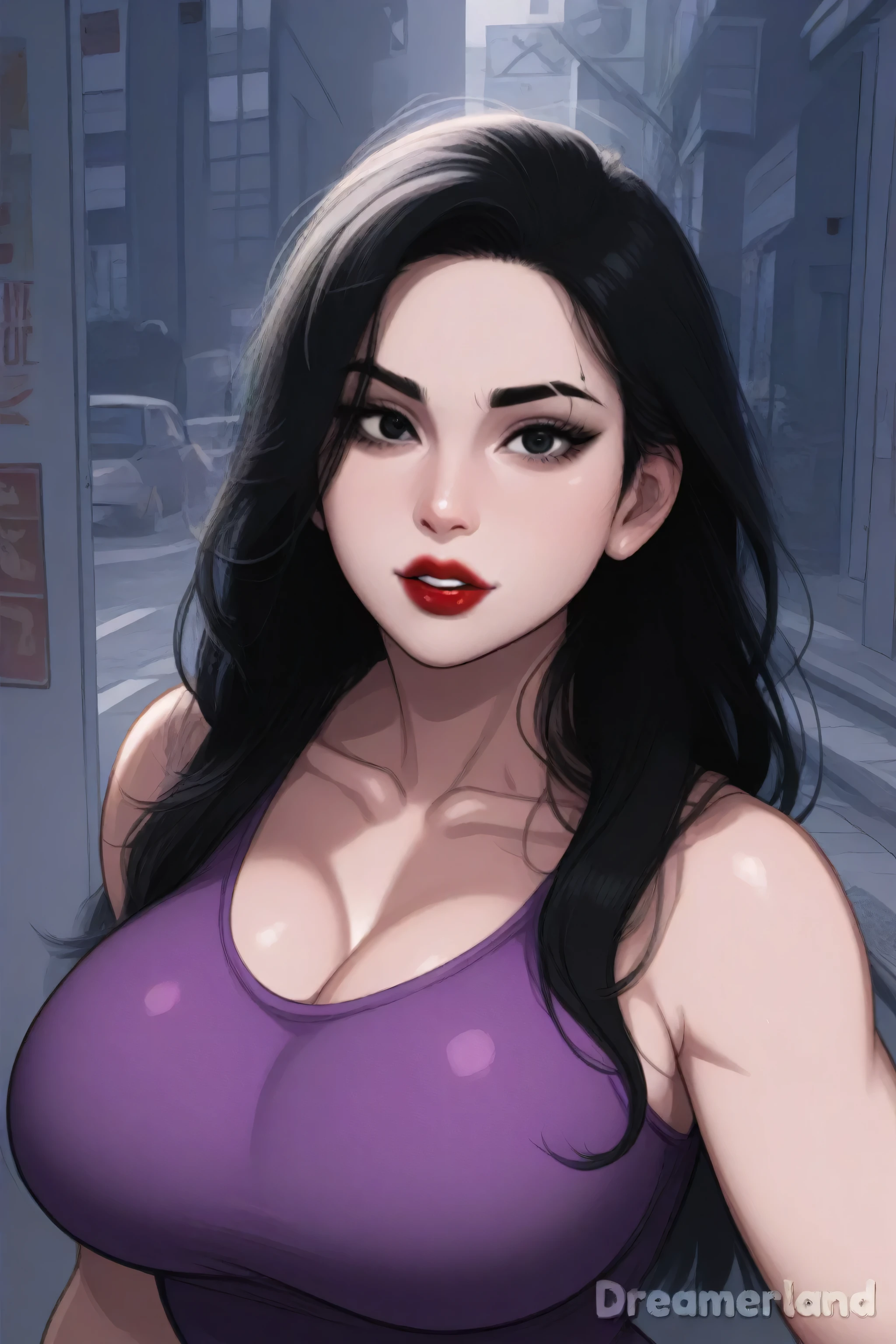 long black hair, straight hair, perfect body, sexy woman, brothel worker, purple eyes, mature, 25 years old, licking finger, being groped on the street, hands grabbing breasts, sexy invitation, femenine hands, femenine fingers, night dress, fantasy prostitute, seductive look, sexy smile, beautiful red lips, thick eyelashes
