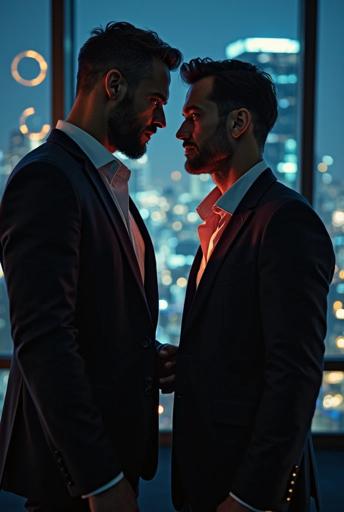 2 man! gay art! handsome Matt Anderson without clothes. Sensual shooting. pleasure. sweaty body . sex. Chest muscles! Chest hair! ((monochrome)), ((grayscale))wearing a suit and tie,tattoo. white hair Smoke, movie feeling!Movie lights! Award-winning poster