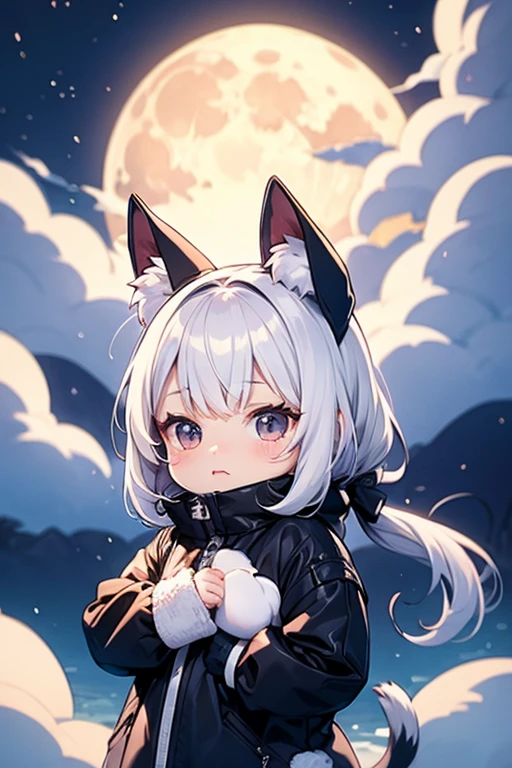 Cat Girl，was hairy，shaggy，Skin fur，White fur，Forelimb hands，hair splayed out，White ears，White face fur，White hair, hair splayed out, Shiny hair，Hairline, low twintails，Blue-green eyes，Super cute face，Empty eyes，Crazy smile, Fangs，Crescent hair ornaments，White dress，Ambient light，Ultra-fine fur，Fluffy white tail，volumettic light，dashed eyes, bangs, ultra high def, 巨作, Super detail，Night，Under the rain，In the rain，Drizzle，Wet with rain，rainy outside，ruin，blood, blood_On_clothes, blood_On_Hands, blood_On_arma, blood_stain，blood_floors，Single，sombras escuras