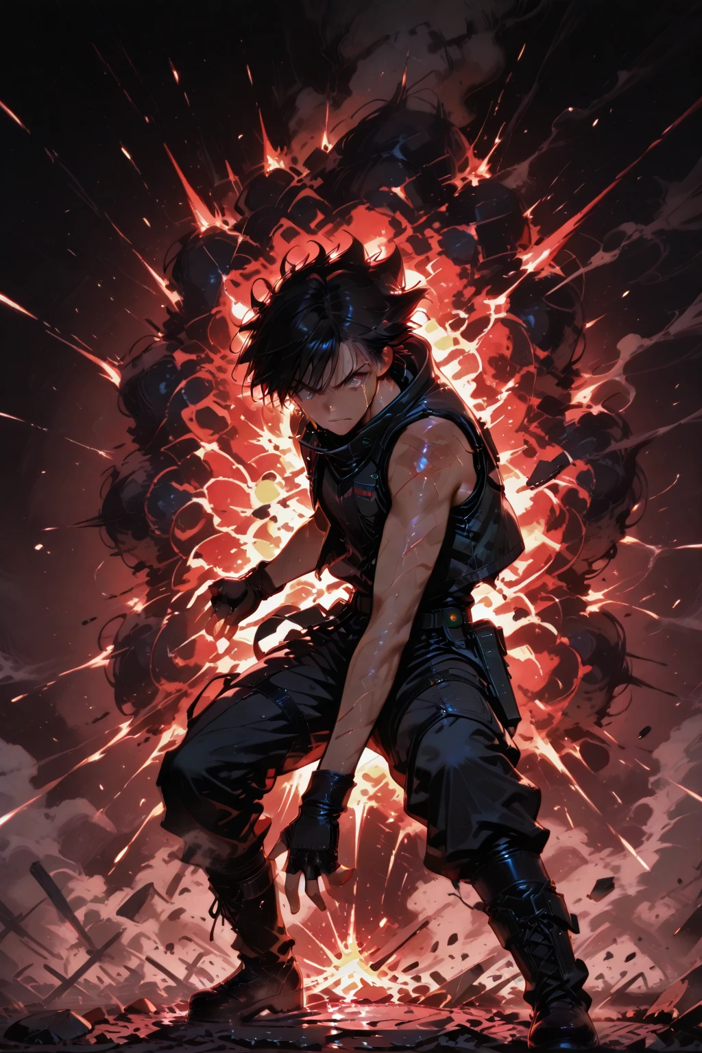 ((Two Humans))，((One is MegaMan))，((One of them is Son Goku))，Very large muscles，Purple Skin，Very big penis，armor，Black tentacles clinging to me，Young boy，Sexual，excited，Lust，erection，Sex，Insert，Sweaty，Drooling big penis clenching,