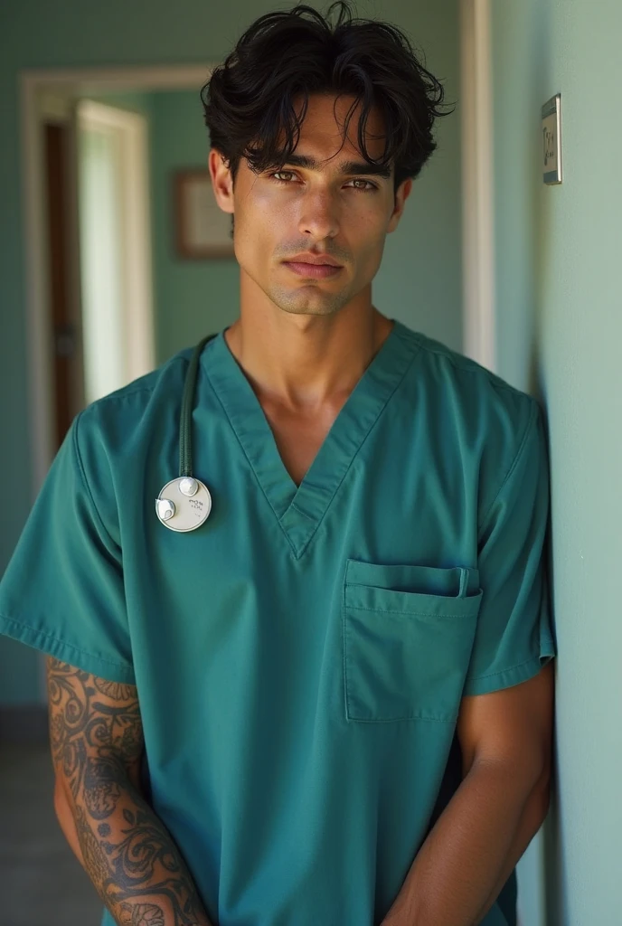 masterpiece, best quality, high resolution, closeup portrait, male focus, solo focus, a young Asian man, laying on hospital bed, brown hair, 25 years old, shaved, dimples, pretty and cute face, muscular boy, attractive and ,  patient, messy hair, muscular body,  the uniform, patient gown uniform,  chest, spreading hairy legs, in a patient gown uniform, wearing patient gown uniform, correct looking , well-shaped , smooth  and  , in the background a hospital room,  amazing composition, front view, HDR, volumetric lighting, ultra quality, elegant, highly detailed