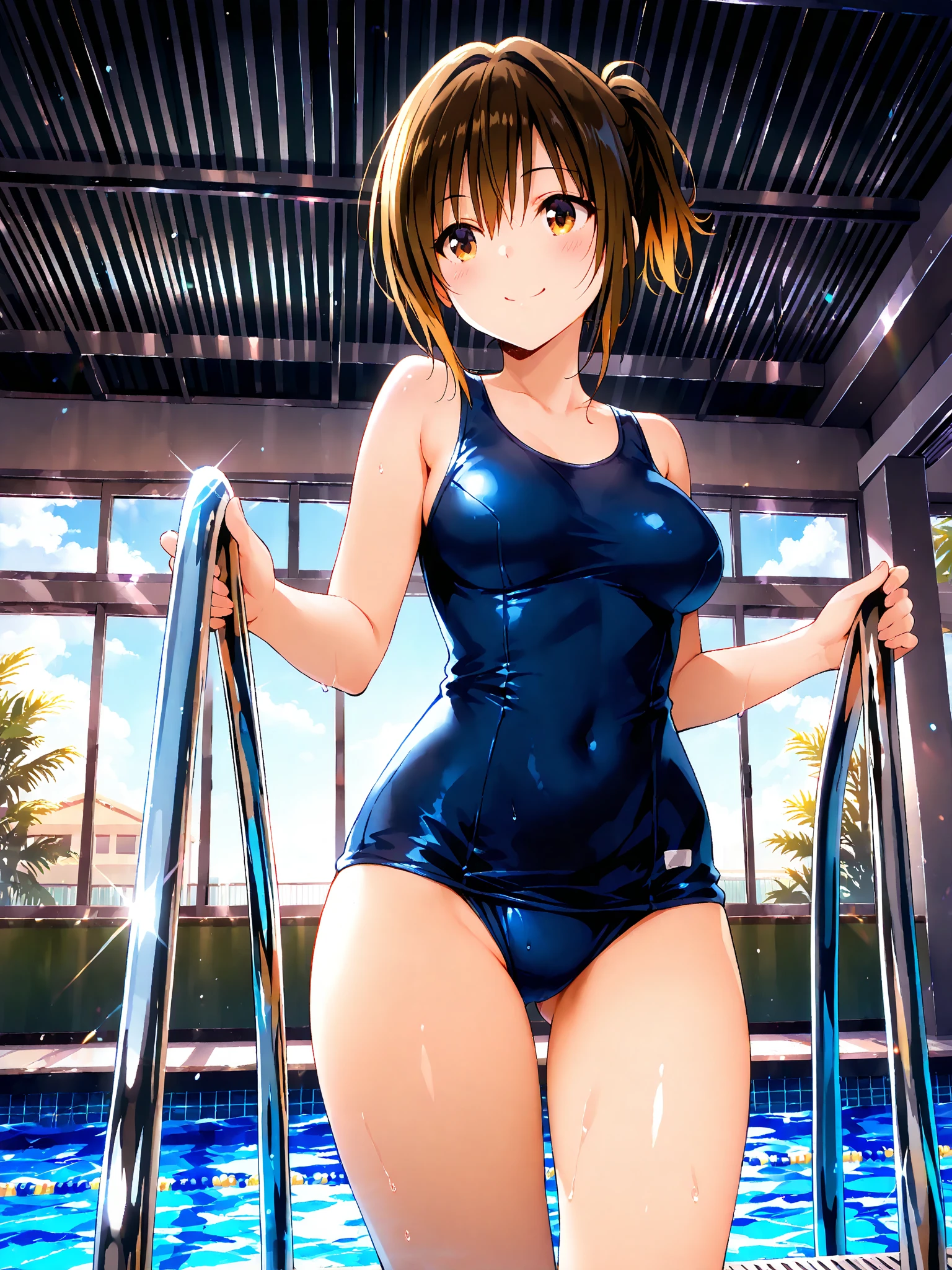 (((pixel-perfect, detail-perfect))), solo, 1girl, you watanabe, leotard, bare legs, boots, looking at viewer, smile