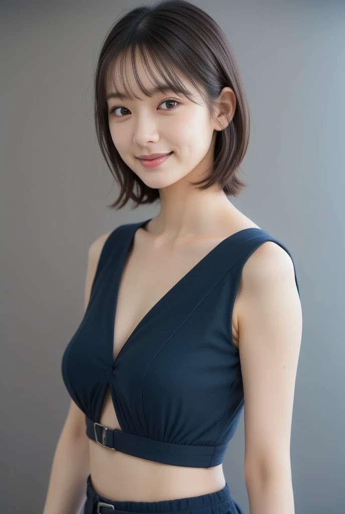 Japanese female, (underweight), (medium bust best quality:1.5), 30 years old, (cheerful grin:1.3),
topless