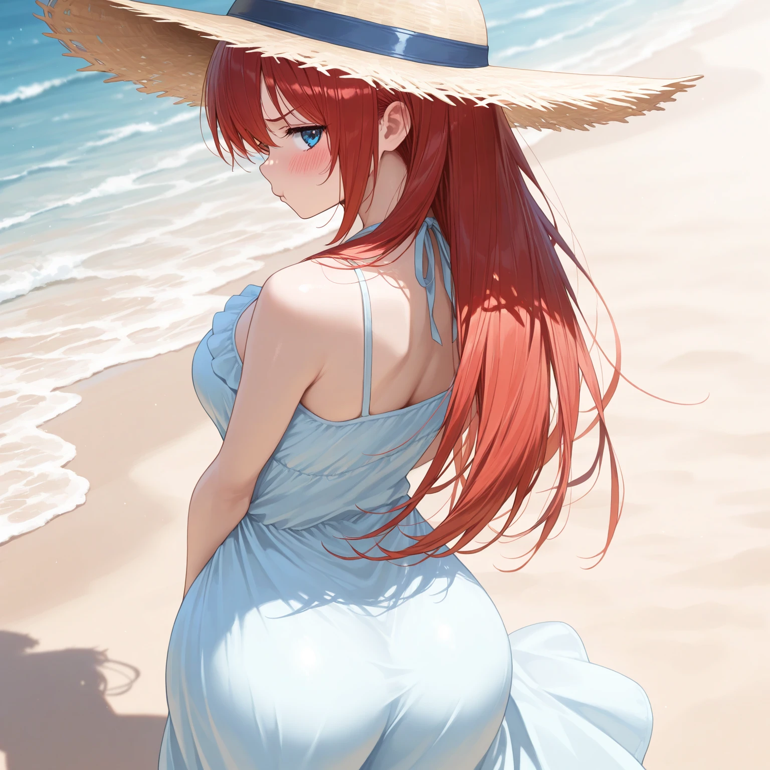 Redhead bikini girl on the beach