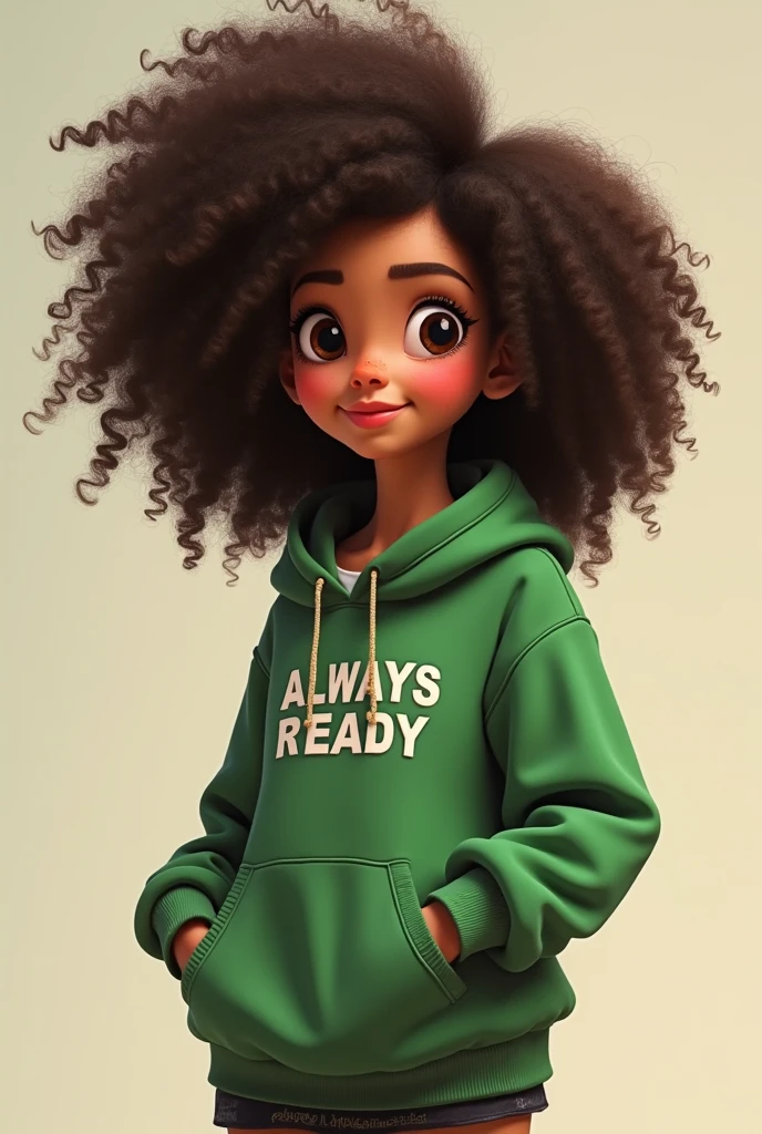1 , Solitary, Single focus, Cowboy shooting, portrait, Capuz Oversized, Aqua Green Pack Hoodie, Half water, Half Green, ((Brown hair)), (Yellow hair), (Gradient hair :1.5), curls, ((Pink Eyes)), Ultra Thin Eyes, What, (Dark Skin Caramel:1.1), Better quality, Ultra Detailed, White background, Simple background
