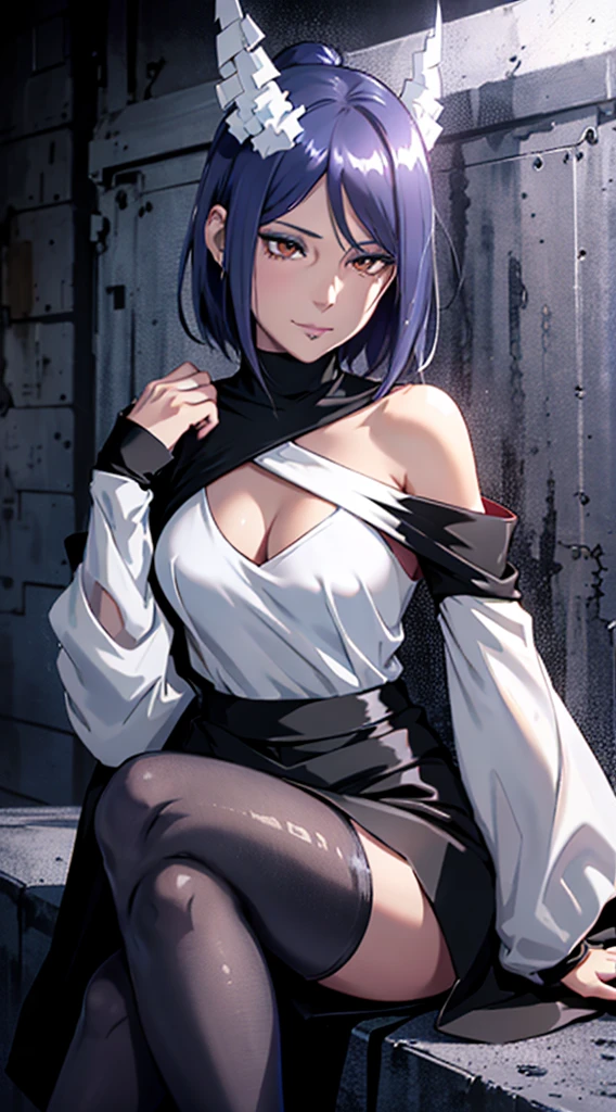(melhor qualidade), (obra-prima), (ultra-detalhado: 1.2), (fotorrealista: 1.1), (alto), 1Menina,(injury:1.1),(sangue:1.1), Konan \(Naruto\), (biquini akatsuki:1.1), Piercing labret, (Papel:1.2), ripples, rodopiando, rainbowart, corpo inteiro, corpo perfeito, sexy detalhes, View from above, Japan Alley Background, pose sexy,