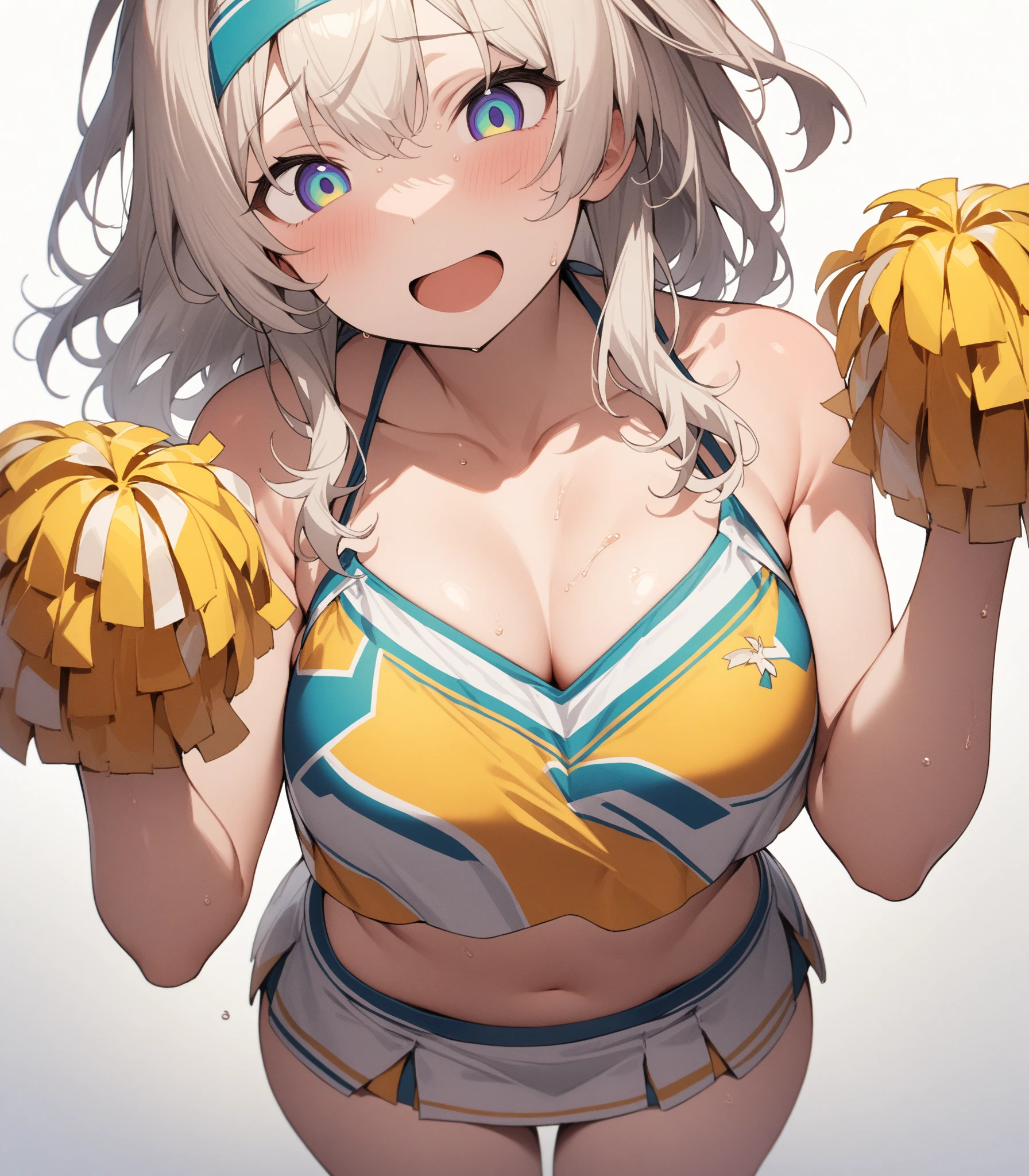 (masterpiece:1.3), (8k、highest quality:1.4), (Best image quality, Intricate details, High resolution, Depth Field, Natural light, Professional Lighting), (1 girl), (alone), (Very beautiful woman、A charming beautiful woman, , Intense blue eye, Strong eye highlights, Very large breasts, Perfect Anatomy, Dynamic Lighting, Lip gloss), A beautiful face with perfect symmetry, Beautiful detailed woman, Very beautiful detailed face, Very beautiful detailed eye, Smile at the audience, Smiling very happily, Beautiful Teeth, Beautiful Teeth alignment, Very detailed, Very detailed, Beautiful Teeth, Beautiful Teeth alignment, Very detailed, Very detailed, ((Detailed cheerleader:1.2)), The light shines on your face, ((Dynamic pose)), Bunny woman, rabbit woman, blue eyes, tan skinned female, tanned, tan skin, long pony tail, light brown hair, Long neck, Show me your ears, Vanish'eye, eyelash, cute, Very large breasts、Very beautiful and big, very beautiful breast shape, Beautiful cleavage, Tall Supermodels, Long-legged supermodel, Supermodel dressed as a cheerleader, Strike a Pose, Dressed as a cheerleader, Laughter, (Cheerleader Outfits), ((head band, Sleeveless shirt with open chest, flare skirt, mini skirt)),