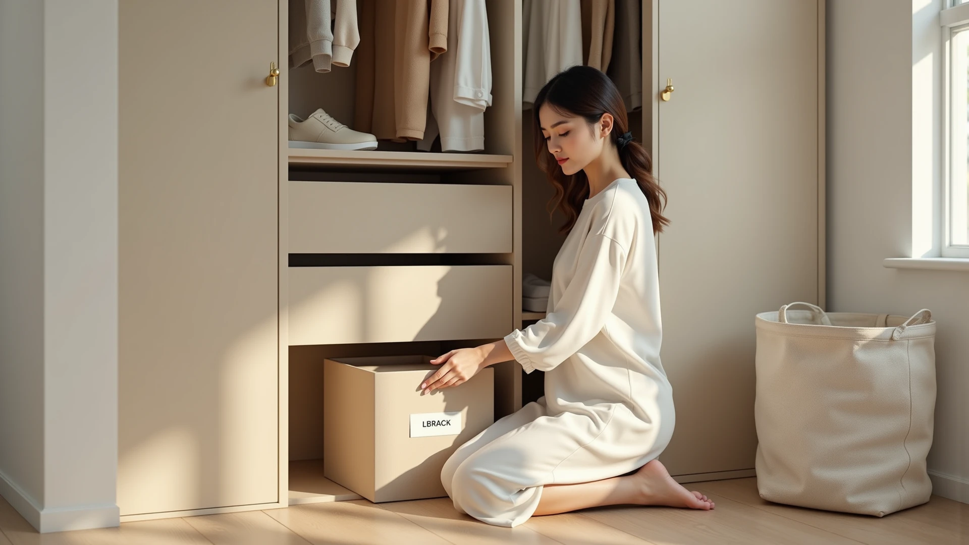 The woman in the white dress opens the drawer,The drawers were full of towels, Silk dress,Texture,Neat and tidy, Showcase, elegant wardrobe, japanese collection product, collection product, jia, clean and organized, with everything in its place, summer morning, clean and neat, in small room, product introduction photos, Handsome, Clean image, Farbe, cabinets, eora, covering the chest, Taiwan