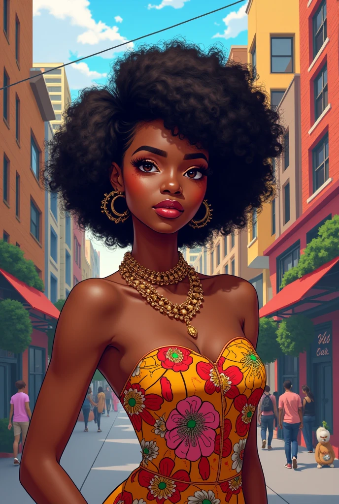 Make a fat black woman with a neck, with Japanese eyes, with airbag breasts and ugly