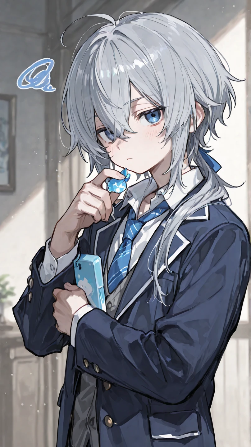 Pale skinned zombie white hair cat ears little boy,a short hair,Purple eyes,Blue and white striped sailor suit,Blue and white striped shorts,Barefoot,Play chess in the desert