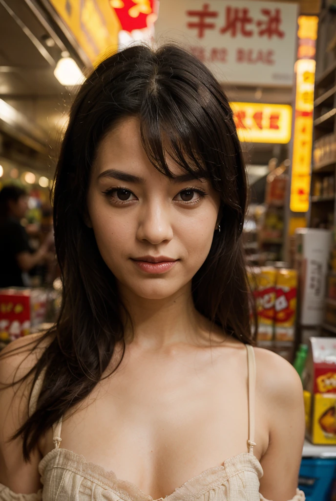 Illustrate 2girls elegant woman wearing dirty mini tube top, they appearance complemented by a charming beautiful face. Green Brown updo hairs. Utilize a modern mirrorless camera to capture the image, focusing on the texture of the apron and the sheen of the thin sweat-drenched body. They were busy selling sea food at the street vendor center. They have natural medium breasts, with tempting cleavage. Set in a food stall, the crowd and environment highlight its beauty. The image should convey a harmonious blend of style and prepared food, creating an attractive, stylish and calm visual composition.