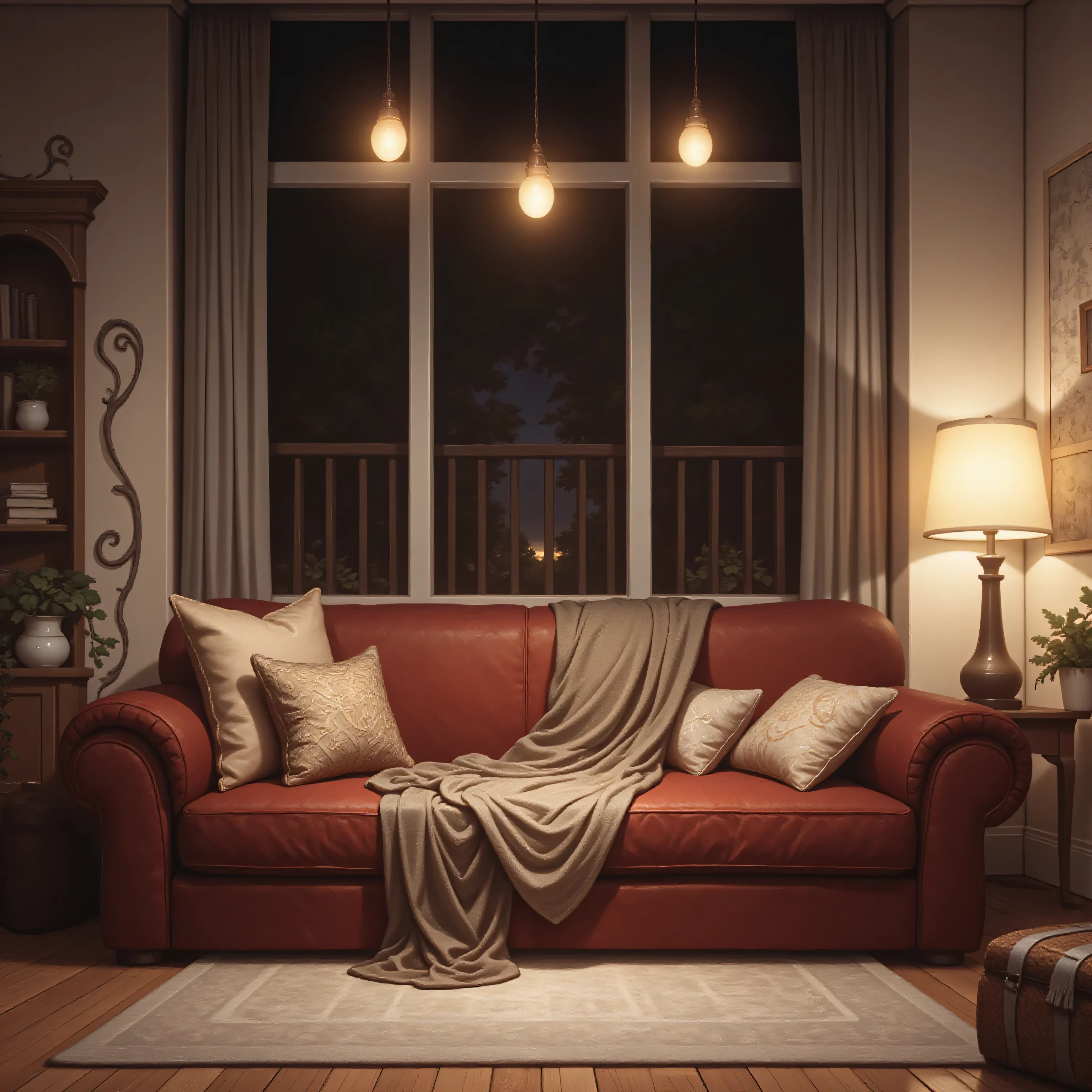 apartment room，large sofa，Warm tones，Thick coating 2. 5D style