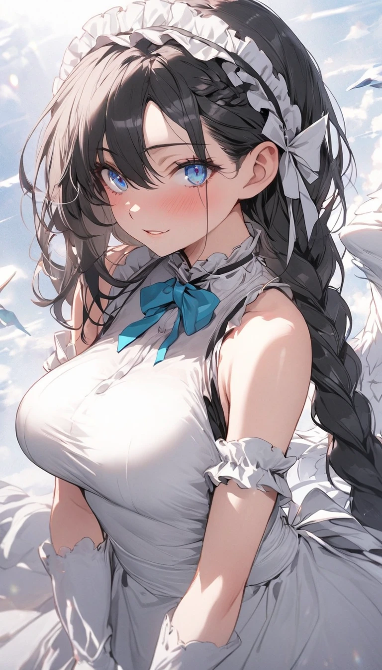 ,(Character Design, front,whole body、頭から靴までwhole body見える、standing position、Stinking eyes、、gradient hair、Maid clothes、fox ears、Fox tail、too big butt、、thighs too thick、hip、full of sweat、wet and transparent skin、 ), 、short hair、big breasts、long breasts、stick out tongue、look above、grab your chest、wet and transparent skin、very big breasts、Bun、show underwear、wavy hair、grab the hem of the skirt、、open your mouth and laugh,whole body、