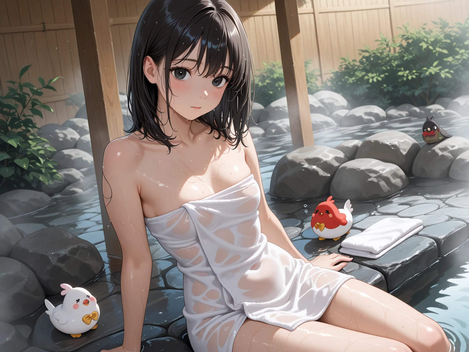 17 years old、Naked beautiful girl、Open-air bath、Medium breast