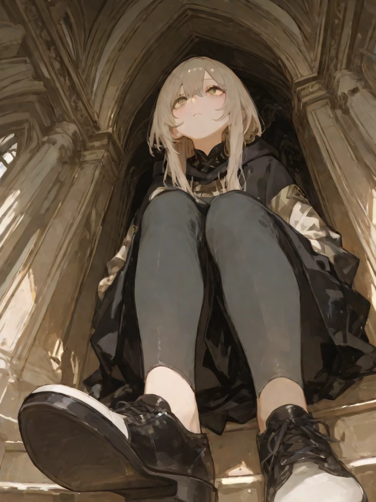 ((Masterpiece)), (Best Quality), (Over-detailed), ((Very detailed)), 4K, (8K), full body, cute and small (young girl:1.5) elf (Hight Priest), sitting on the ground, fell to the ground, (damaged knees:1.5), (abrasions on the knees:1.5), funny awkward pose, (dressed in (Hight Priest outfit)), puffed out cheeks, tear-stained eyes, offended face, abrasions