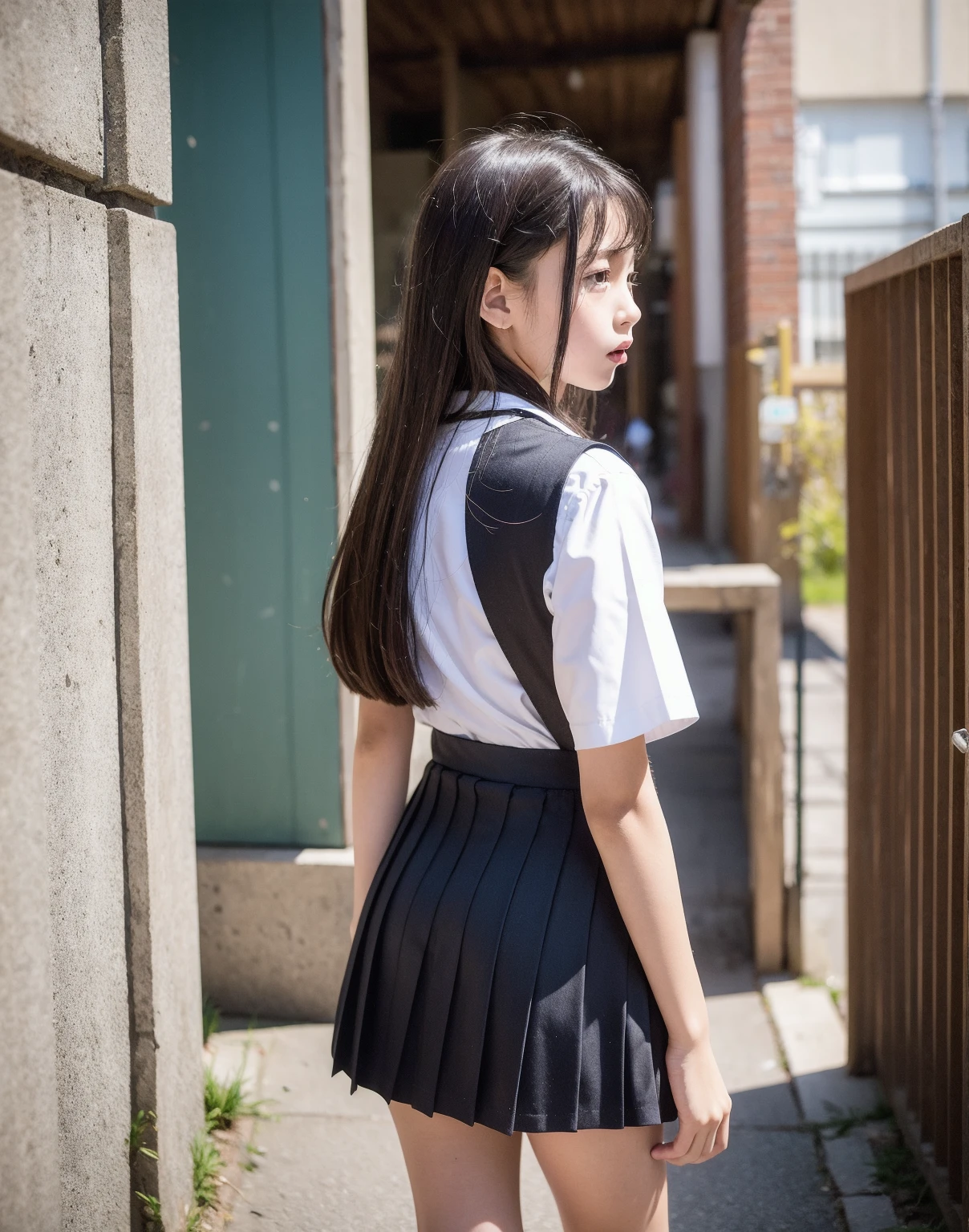 Cute Girls､Idol､Schoolgirl uniform､mini skirt､Black Pantyhose､Back view