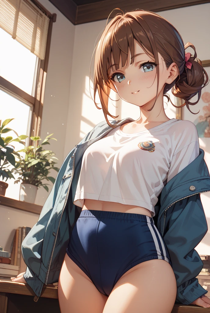 8k, RAW Photos, Highest quality, masterpiece, practical, reality, (1. Exquisite beauty), 2, nice，The face is rich in detail, (Perfect Teeth), Delicate eyes, double eyelid, eyelash, Grin, Lips Detail, Brown bob hair, Natural Breasts, ((Sexy Japanese volleyball)), ((Teal sexy sports shorts))Soft Light, ((Depth of written border)) 、Shot in the back、all、Stick your butt out、Spread your legs、The body is slim、Inverted nipples, High Jump Jacket,Sporting goods，Leaked，