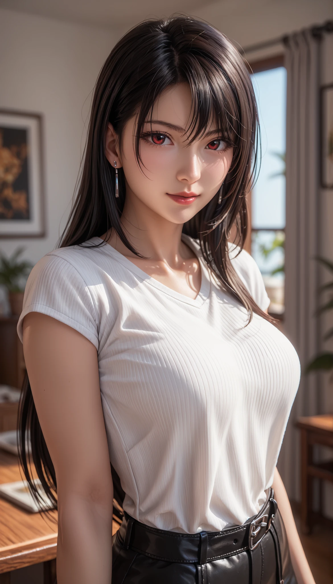 One person, High detail, Long Hair, Taking a big bite out of a Yubari melon、Sweat、Sunlight is strong、summer