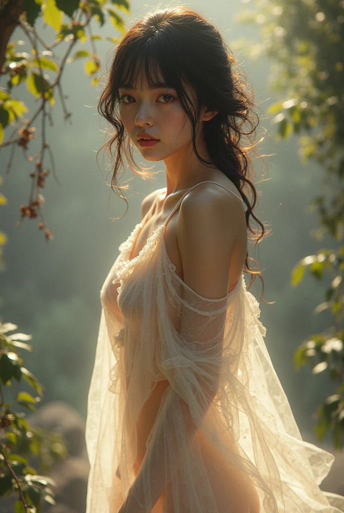 (best quality,8k,ultra-detailed,realistic:1.37),god creating man from soil,surreal photo,fujifilm xt3,outdoor,good lighting,raw photo,film grain,unreal engine 5,ray trace,concept artists,Goddess-like woman full body, (Artistic Nudity and Covering),landscape,human creation,holy process,divine touch,transcendence,fiery glow,charm,powerful presence,strong figure,wisdom in the eyes,majestic aura,wonder and awe,harmony with nature,peaceful surroundings,ethereal beauty,sublime atmosphere,supernatural essence,brilliant colors,dreamlike quality,otherworldly perspective,subtle textures,surreal elements,mysterious atmosphere,vibrant details,supreme artistry,awe-inspiring masterpiece,luminous highlights,illuminating shadows,mesmerizing composition,transcendent realms,spiritual journey,sacred transformation