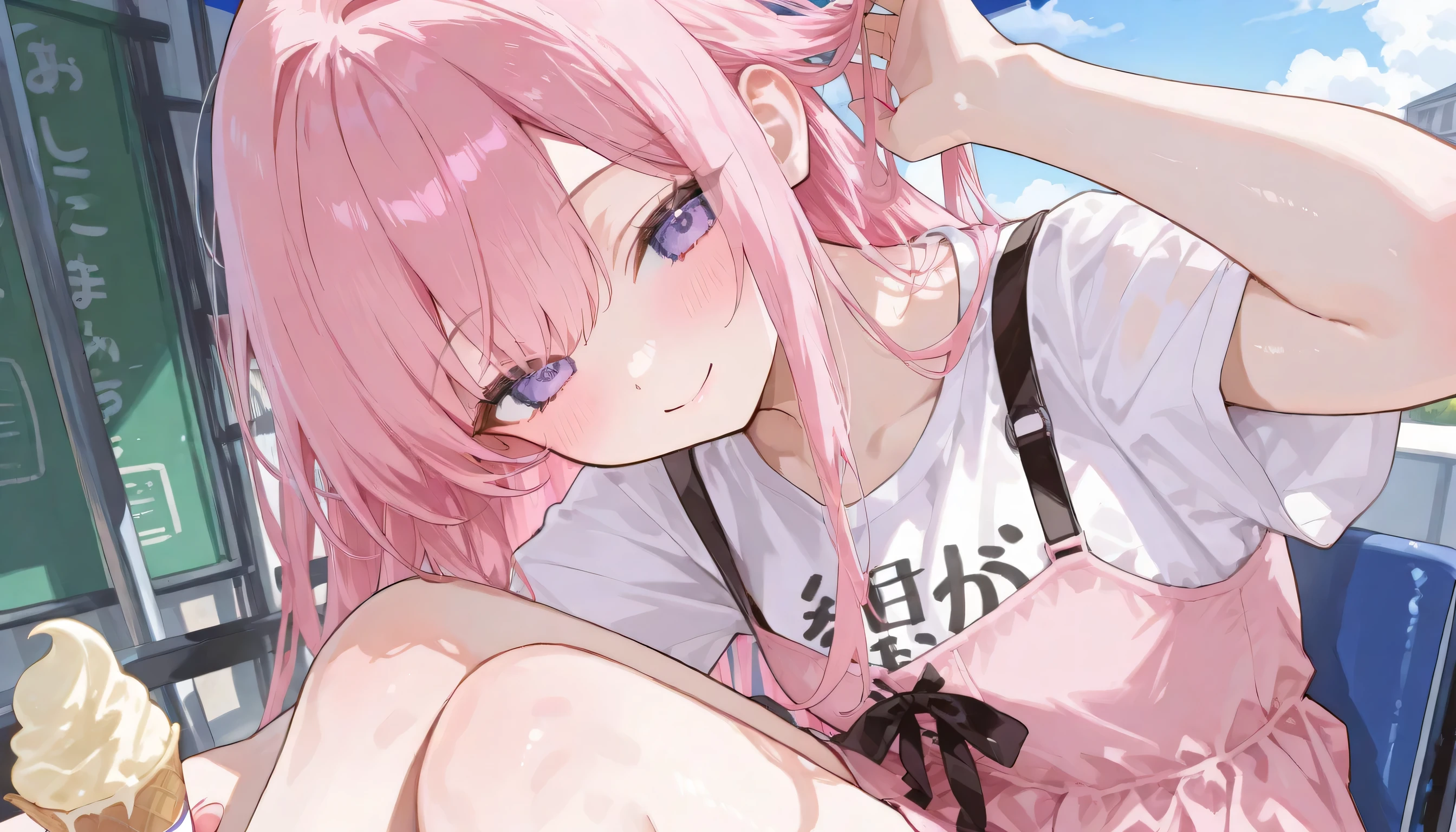 1girll,A pink-haired,sideface