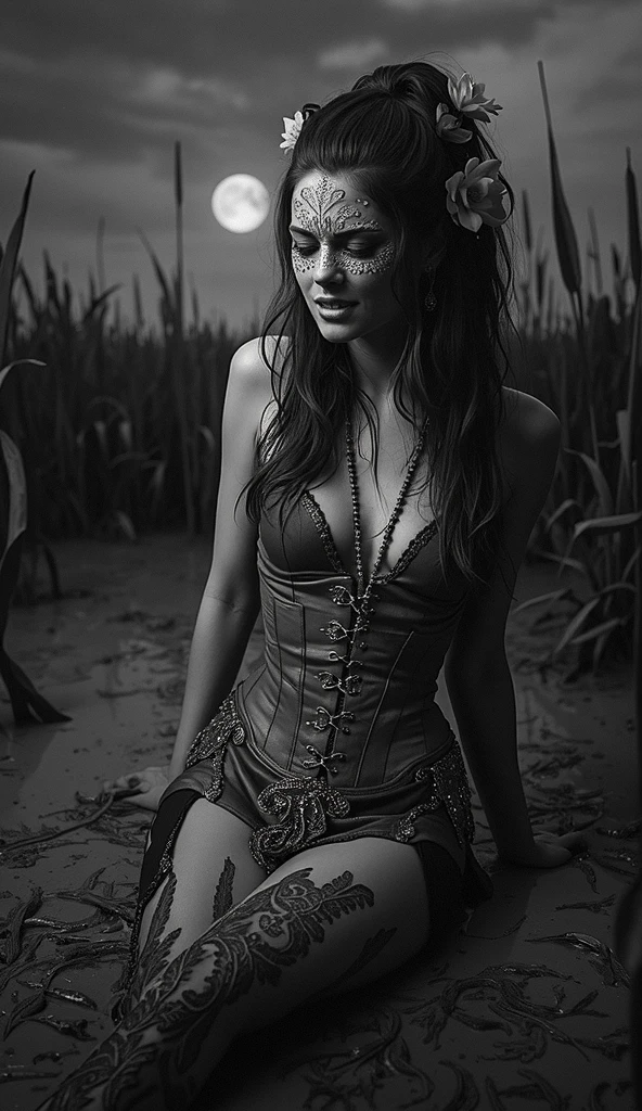 Hyperrealistic photography of two women, in mudflats, thong, French kiss, 30-year-old women smeared with mud, Lena Meyer Landrut, dance pose, light blue underbust corset, ruffles, black tulle skirt smeared with mud, light blue high heels sandals smeared with mud, black fishnet tights, the entire body, red curly hair and clothes are smeared with mud, high quality, realistic lighting, image center, Hourglass proportions, 8k, HDR, BDSM, medium chest size, long legs, tinted, professional photography of a woman, natural skin texture smeared with a lot of mud, 4K textures, Adobe Lightroom, Photolab, HDR, intricate, elegant, very detailed, sharp focus, insane details, intricate details, hyper-detailed, bright cinema light, outdoor atmosphere, chin pulled up, (exposed belly: 1.8 ), (remote shot), dominant facial expression