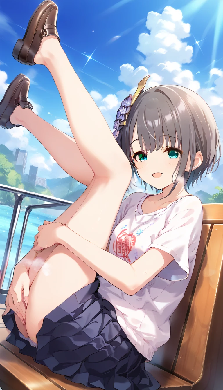One girl,Nozomi,Embarrassed、blush,orgasm face、The whole body is shown、squatting、Completely naked、Nipples、Leg spread、looking to viewer,((1machine ,sex,vaginale,Dildo connected to a machine)),Ocean、blue sky、beach、、from below,A complete depiction of the human body、masterpiece, Highest quality, Game CG, 
