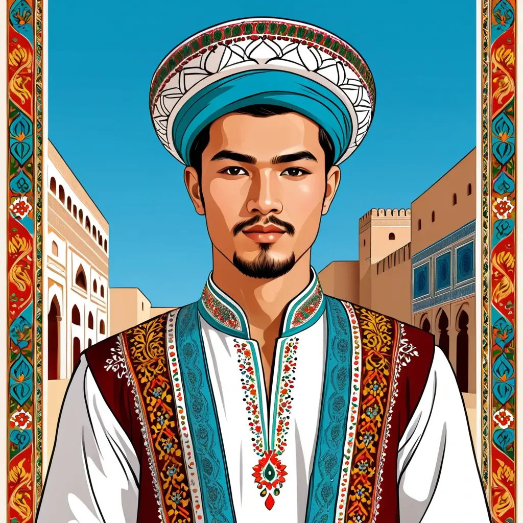 man in uzbekistan folk outfit, vector graphics, strong contours
man in uzbekistan folk outfit, vector graphics, strong contours