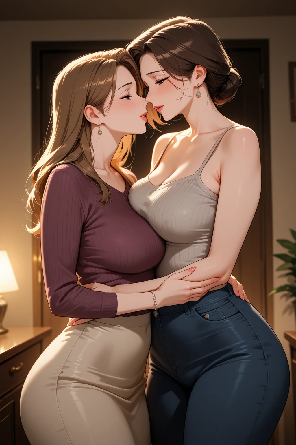 8k, 美しく成熟したTwo Women, Two Women, 55-year-old Japanese woman, Married women, ring, Fine Lines, Long eyelashes, Wearing glasses, Sparkling eyes, Short Bob Hair, Red lipstick, Pink Cheeks, eye shadow, Large Breasts, Pearl Necklace, Completely naked, nude, functional, Browsing Caution, Lesbian, Sex, hard Sex, Hugging from behind and grabbing your chest, Deep Kiss, Pussy juice