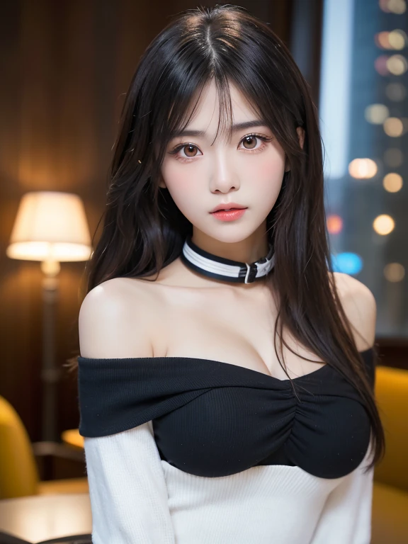 1girl, alone, solitary, high quality, (best quality,4k,8k,highres,masterpiece:1.2),ultra-detailed,(realistic,photorealistic,photo-realistic:1.37),gorgeous hair,black hair,long straight hair with bangs,sharp eyes,mole under the eye,plump lips,jewelry,(high detailed skin:1.4),(rim lighting:1.3),(lit:1.3),(sunny day:1.3),portrait,beautiful lips,waist-length hair,seductive gaze,moles,casual clothes,colorful clothing,close up,super long hair,choker necklace,tattoos,tattooed,light eyes,bangs,fringe,20 year old,dimples on the cheeks,dimples,black hair,darkblackhair,dark jet black hair,black,dark hair,beautiful smile,perfect teeth,straight teeth,perfect sized teeth,dazzling smile,red lips,red lipstick