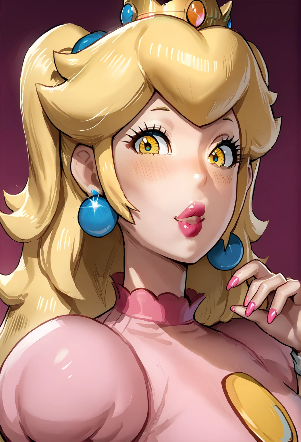(((Wanted poster:1.37, "Wanted" is written in large letters:1.37))), Princess Peach, ((Close-up shot, Cover eyes with a narrow black rectangle:1.37, Expressionless)), pink dress, (Mosaic-effect on eyes), brooch, puffy sleeves, lipstick, smooth skin, crowns, earrings, Blonde Hair, background is the Super Mario World, Beautiful Face, Highly detailed CG, Super detailed, ((masterpiece, best quality, high resolution)), Fugitive warrant, Wanted