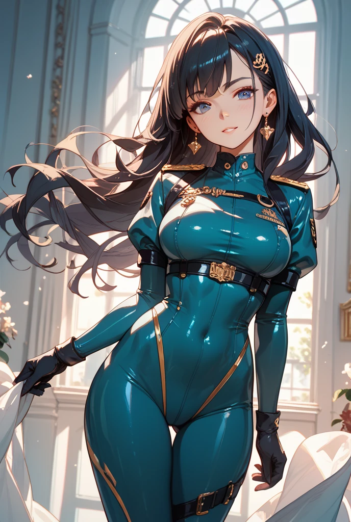 Lawyers professional to explain the relevant issues to you discussion, 1girl, ((26 years old, Spanish)), long hair, dark chestnut hair:1.5, saggy breasts:0.9, small breasts:0.85, natural breasts, wavy hair, split hair, muscular body, she wears a black suit, open suit:1.85, pussy, cleft of venus, inside a court, she's leaning forward her table, serious expression, looking at the judge, POV judge, (masterpiece:1.6,high quality:1.5,detailed:1.92), realistic hands, detailedeyes