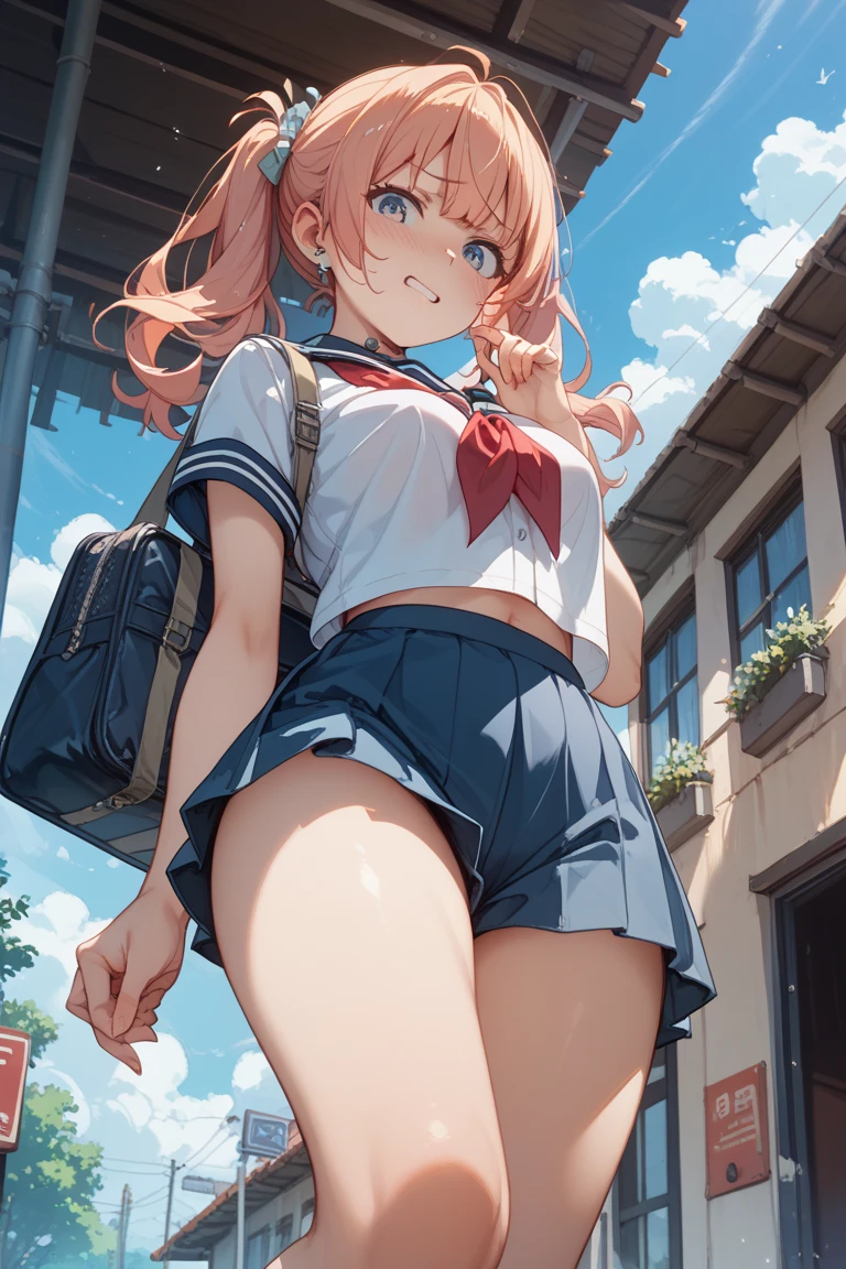 One Girl, 
(Close-up shot, Highest quality, High resolution, 4K, Detailed lighting, Shaders, Browsing Caution), 
 (Leotard-style sailor suit,Digging into the skin, In the high leg,Purge,NSFW:1.3),
(throw, Leaning forward, blush:1.2)