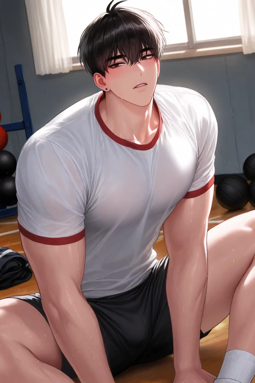 Muscular hairy Ash Ketchum from Pokémon hypnotized by a glowing pendulum swaying in front of their stubbled faces, flexing his biceps to expose hairy armpits in a locker room with other jocks also being hypnotized as they fall deeper into trance as stereotypical big dumb football jocks. Glowing red eyes. Muscle growth. Massive swollen crotch bulge. Hyper crotch bulge. Sweat. big biceps. Big triceps. Big traps. Broad shoulders. Big meaty pecs. Hyper muscles. Glowing red eyes. Hyper crotch bulge. Massive bulging crotch. Dumber and dumber. Blank and vapid stare with open mouth in trance while saying in a monotone voice, "We must sweat. We will obey. A big dumb jock works out all day. I am a dumb jock.... I obey.... We are dumb jocks.... We obey.... Dumber and dumber.... Yes, Coach.... I'm your player, Coach. Whatever you say.... Dumb jocks must obey.... Flex, ... grow, ... and obey.... Huhuhuhuh.... We are big dumb jocks...." Slumped shoulders. Hypnosis. Brainwashing. Hypnotized. Brainwashed. Vapid. Dull. Dimwitted. Meathead. Musclehead. Bigger and dumber jock bro. Assimilation. Transformation into big dumb muscular jock bros. Slumped shoulders. Bulging glutes. Thick stubble. hairy armpits. thick muscular legs. Repeating triggers to be dumber and dumber each time he says them to think and focus only on growing muscle and being the perfect football jock. Dimwit. Dullard. Bro. Stupid. Musclehead. Mass hypnosis. Entranced. Mindless. Brute. glowing pendulum. Bodybuilder. Huge muscles. Sweaty. Mouth open. panting. Entranced.