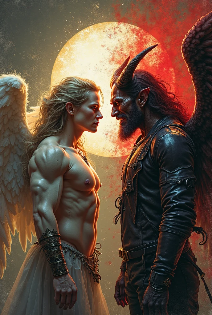 Create a black specter fighting a blonde man with long hair., wearing black pants and black boots, His body has tattoos with red demonic symbols, this has the power of energy